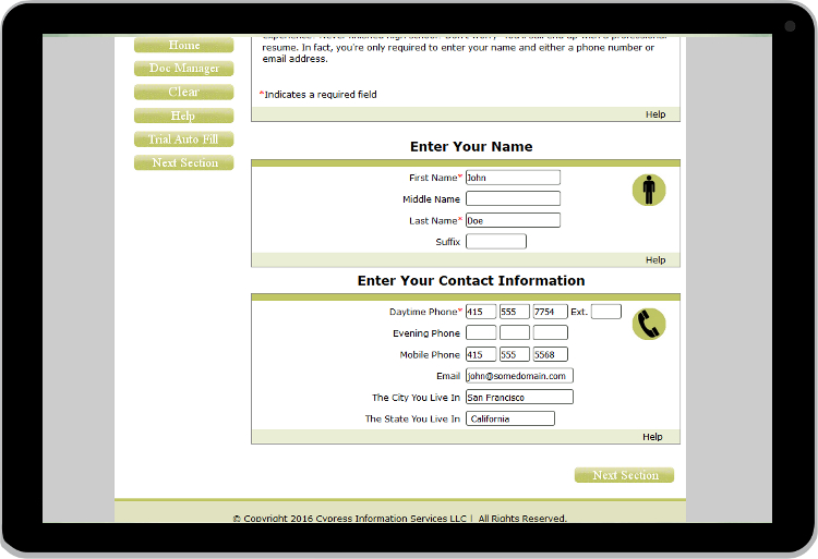 Website interface showing main input form